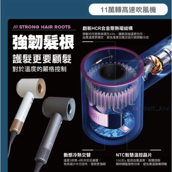 負離子吹風機 高速吹風機 11萬轉超強風力 兩億負離子護髮 三段風溫 磁吸風嘴 吹風機-細節圖3