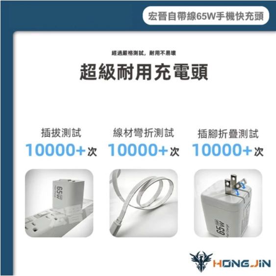 65W 自帶線 快充頭 氮化鎵 USB-C+USB-A 三孔輸出 PD3.0 QC3.0 摺疊插頭 充電頭 筆電-細節圖8