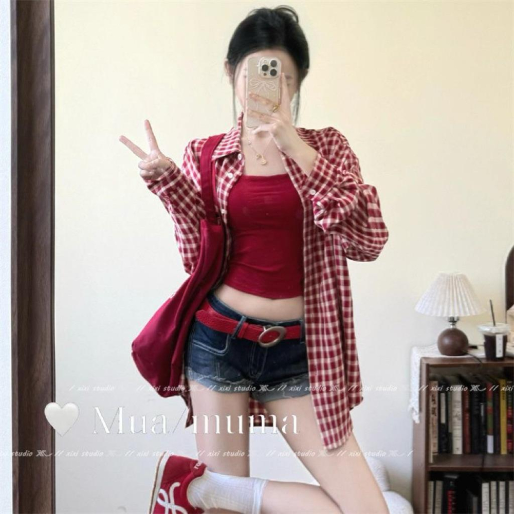 𝟑𝐮𝐧𝐢𝐨𝐧｜美式辣妹紅色皮帶復古風y2k金屬扣腰帶輕奢高級感配牛仔褲帶新品-細節圖3