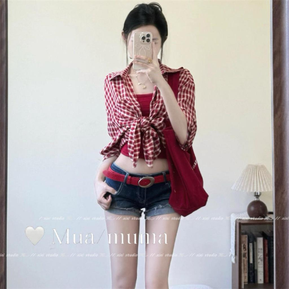 𝟑𝐮𝐧𝐢𝐨𝐧｜美式辣妹紅色皮帶復古風y2k金屬扣腰帶輕奢高級感配牛仔褲帶新品-細節圖4