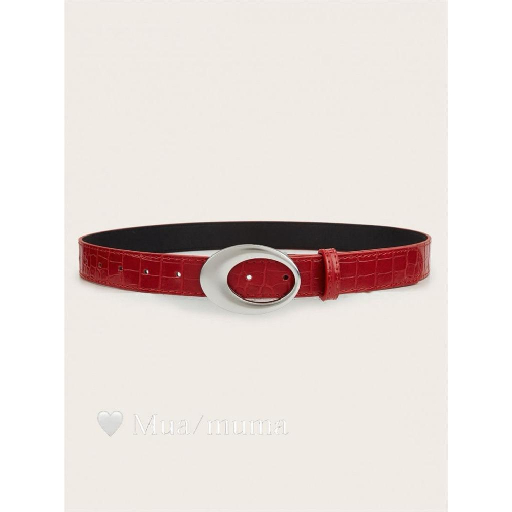 𝟑𝐮𝐧𝐢𝐨𝐧｜美式辣妹紅色皮帶復古風y2k金屬扣腰帶輕奢高級感配牛仔褲帶新品-細節圖6