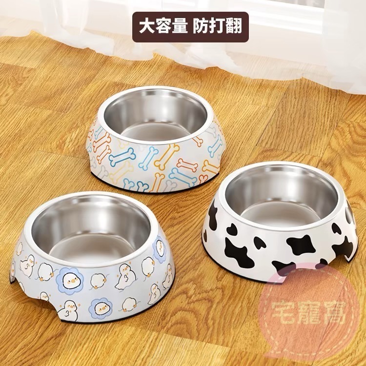 (鴨鴨款)雙層陶瓷不銹鋼貓狗碗食盆 防打翻 貓咪喝水碗 專用 小狗糧 飯盆  貓糧 碗 寵物用品-細節圖2