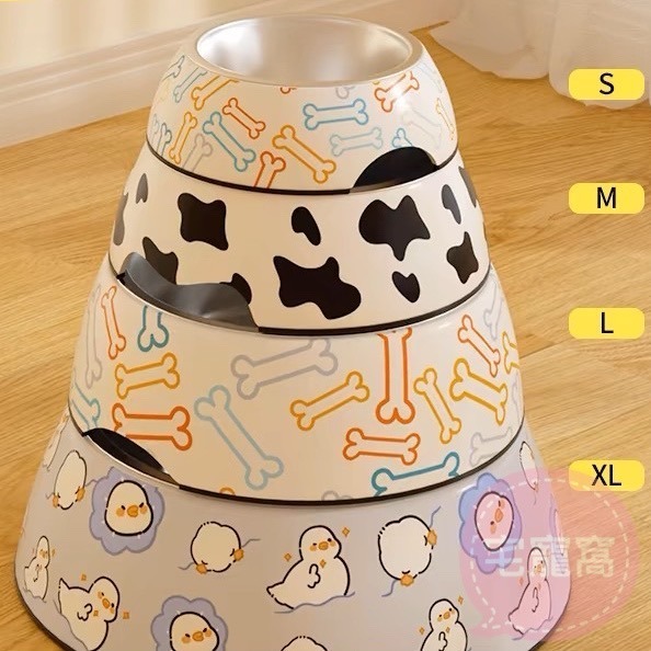 (鴨鴨款)雙層陶瓷不銹鋼貓狗碗食盆 防打翻 貓咪喝水碗 專用 小狗糧 飯盆  貓糧 碗 寵物用品-細節圖3