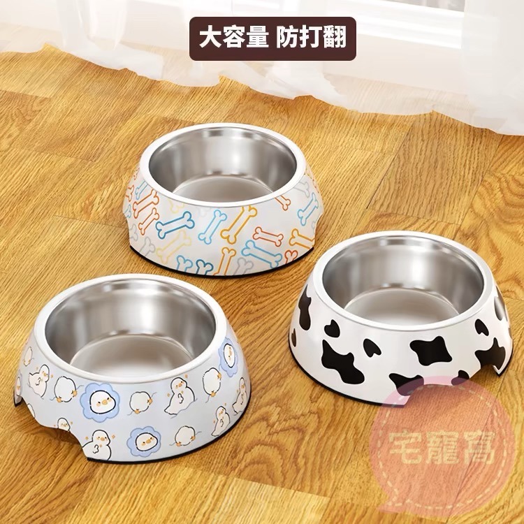 (狗骨頭款)雙層陶瓷不銹鋼貓狗碗食盆 防打翻 貓咪喝水碗 專用 小狗糧 飯盆 貓糧 碗 寵物用品-細節圖2