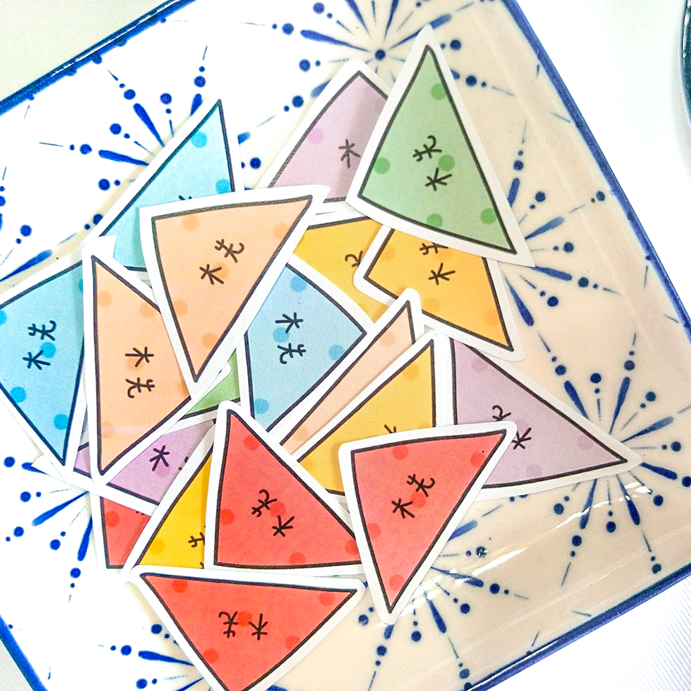 手繪白底姓名貼【防水、耐高溫】- 三角點點兵50入-細節圖2