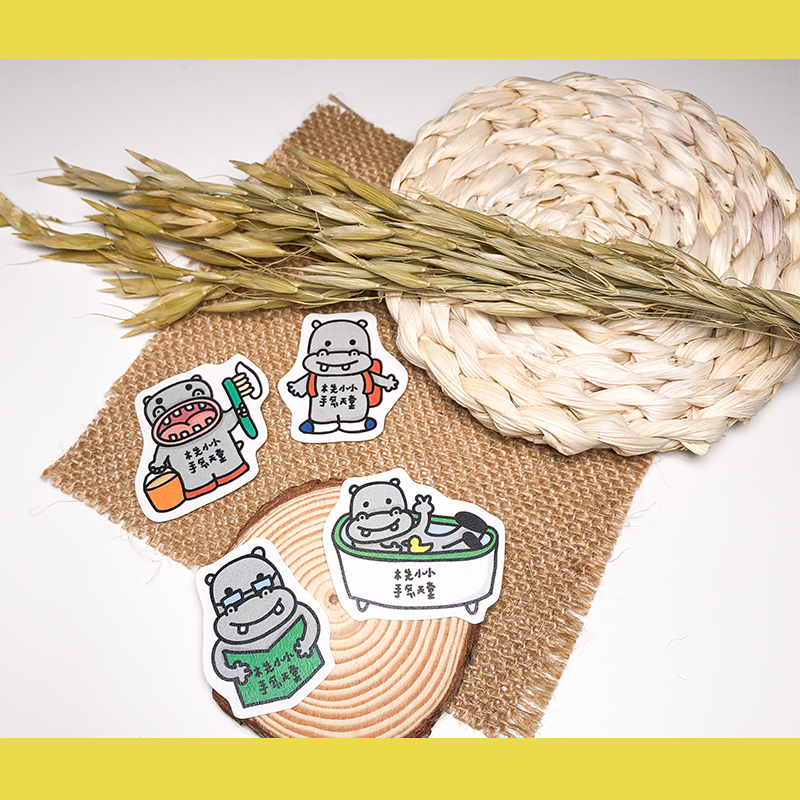 手繪白底姓名貼【防水、耐高溫】- 河馬先生50入-細節圖2