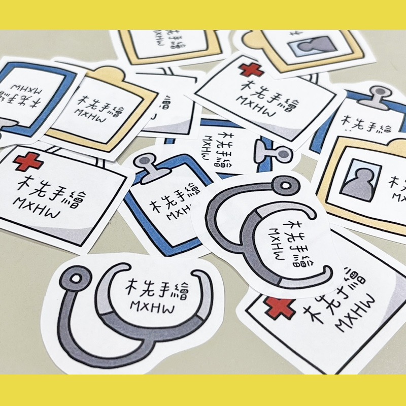 手繪白底姓名貼【防水、耐高溫】- 醫護50入-細節圖2