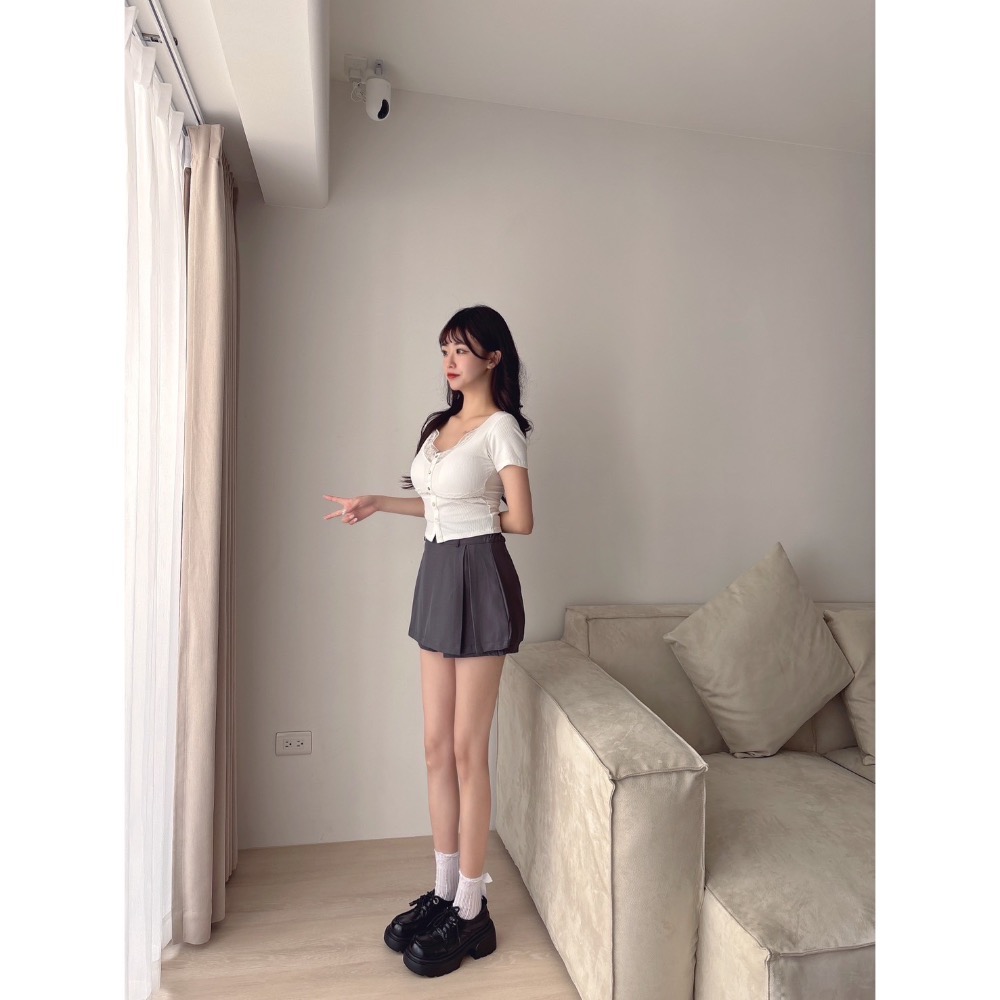 Wei.Hsin_（現貨）高腰彈性百褶褲裙#25071-細節圖2