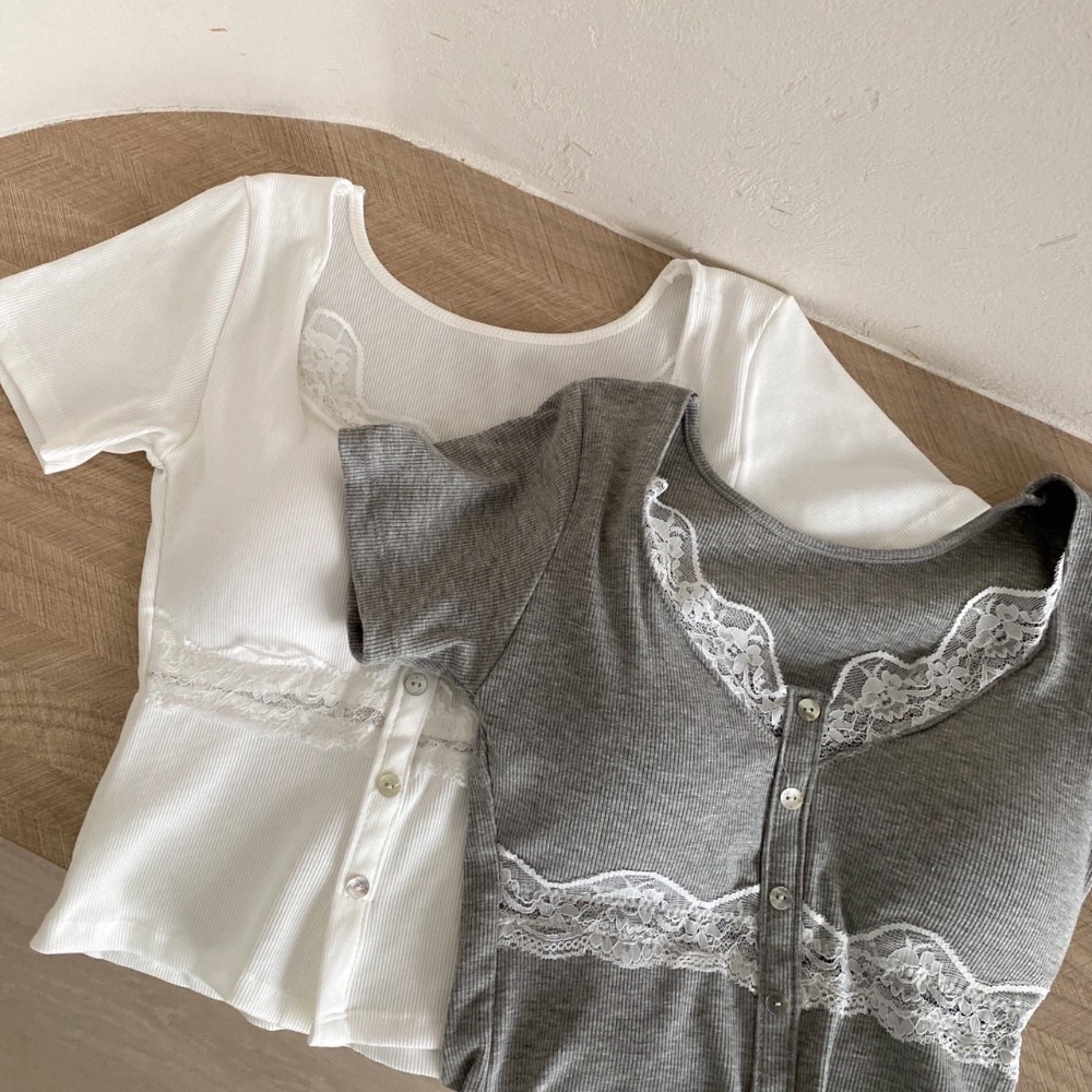 Wei.Hsin_（現貨）U領拼接蕾絲罩杯短T #195-細節圖7