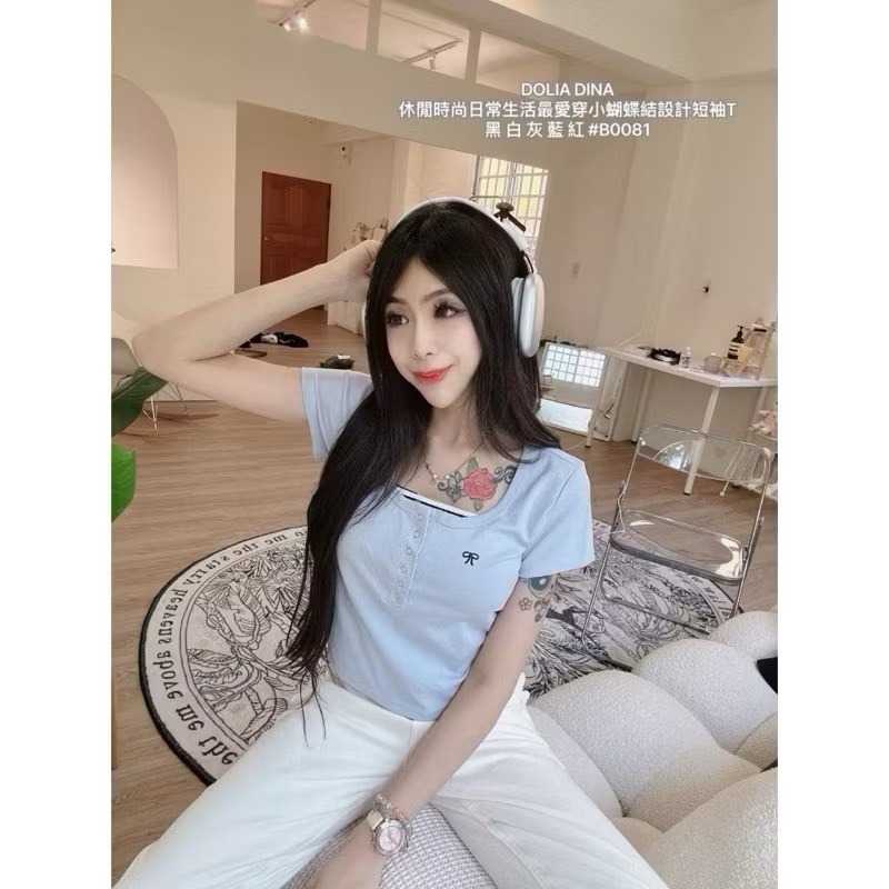 Wei.Hsin_ （現貨）休閒時尚目常生活最愛穿小蝴蝶結設計短袖T #0081-細節圖4