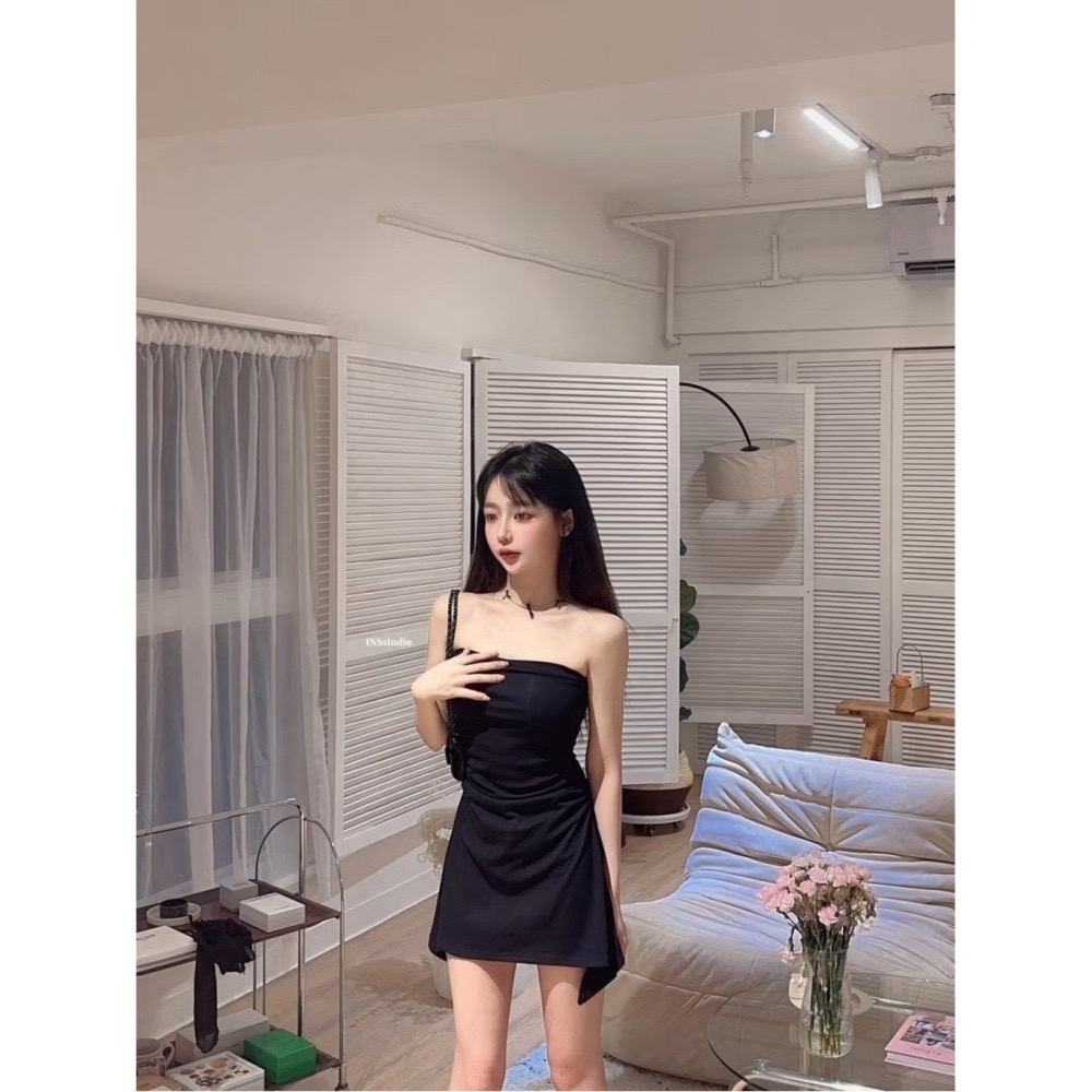 𝑊𝐸𝐼 𝐻𝑆𝐼𝑁 ♡︎ (現貨)纯欲性感露背显瘦褶皱抹胸包臀短裙含胸垫 #5113-細節圖4