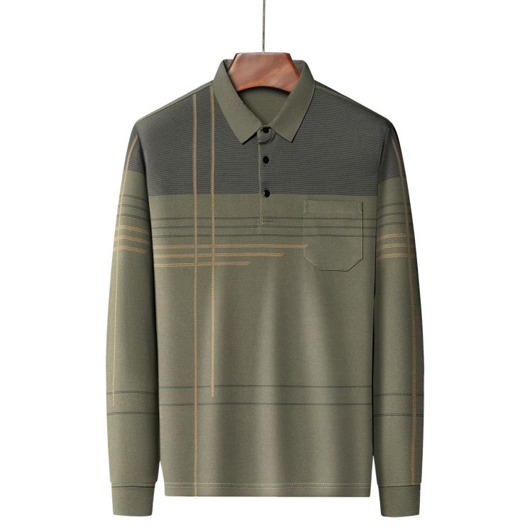 長袖T恤 其力男裝秋季印花POLO衫t恤男2023新款休閒條紋翻領上衣男式-細節圖5