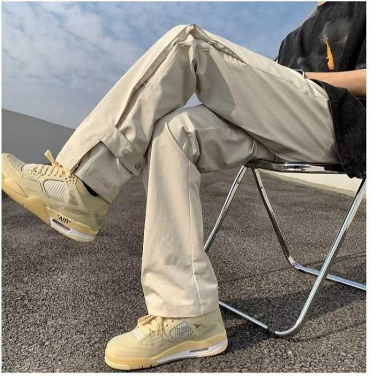 長褲 美式微喇小眾個性拼接排扣休閒褲男生潮牌寬松直筒褲子男顯瘦-細節圖3