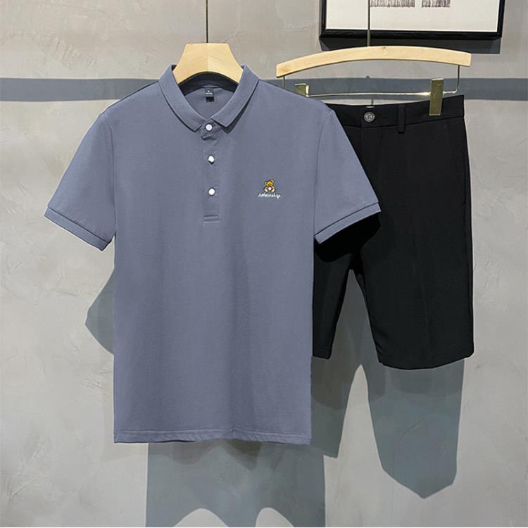 短袖T恤 夏季新款男士Polo衫簡約休閒翻領小熊繡花工作服廠服-細節圖4