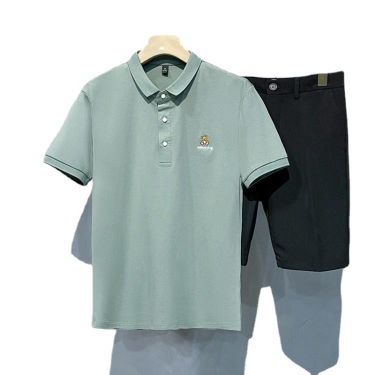 短袖T恤 夏季新款男士Polo衫簡約休閒翻領小熊繡花工作服廠服-細節圖5