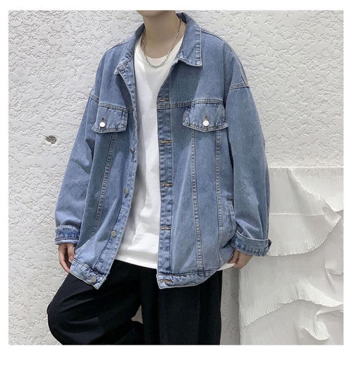 潮牌春秋季寬松純色牛仔外套男士潮流正韓夾克個性香港ins上衣服-細節圖5