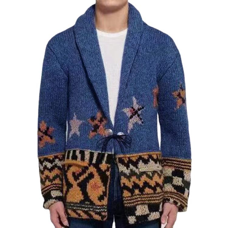 毛衣 男裝 秋冬款提花針織衫 翻領中長款開衫外套SY0027-細節圖5