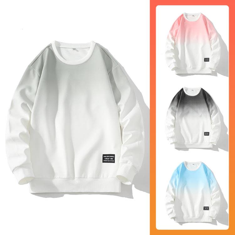 長袖T恤 漸變男士衛衣23年新款潮牌春季打底衫上衣休閒圓領衛衣男-細節圖2