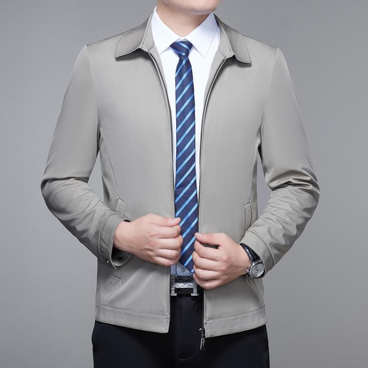 男士外套中年翻領薄款2023春秋季新款商務休閒男上衣爸爸秋裝夾克-細節圖3