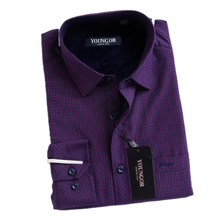 品牌秋冬季新款加絨加厚長袖襯衫男士青年款襯衣修身保暖格子襯衫-細節圖5