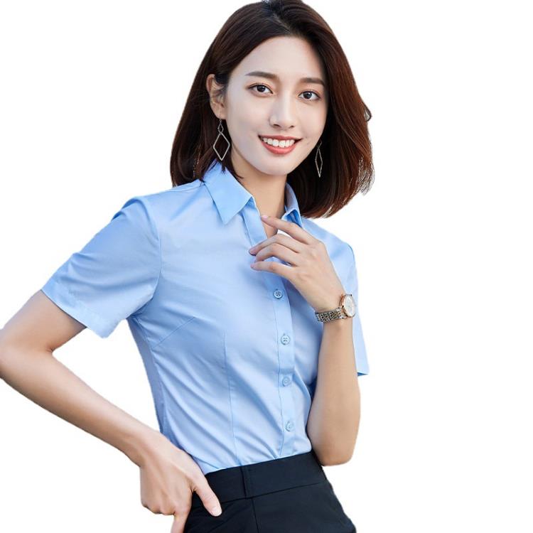 白襯衫女短袖2023夏季新款正韓修身顯瘦職業正裝工作服v領襯衣女-細節圖5