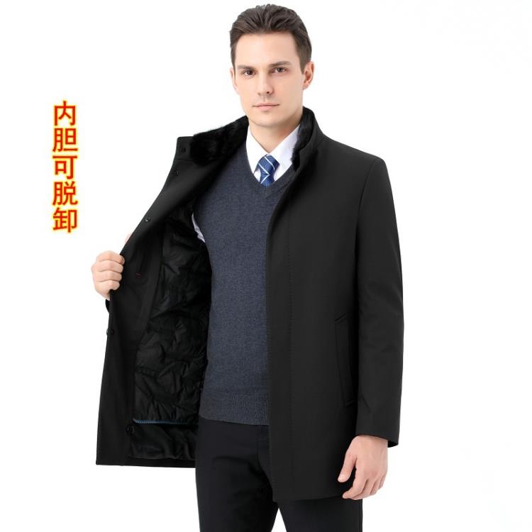 冬季新款羽絨服男可脫卸內膽中長款毛領中年爸爸裝保暖休閒外套男-細節圖3