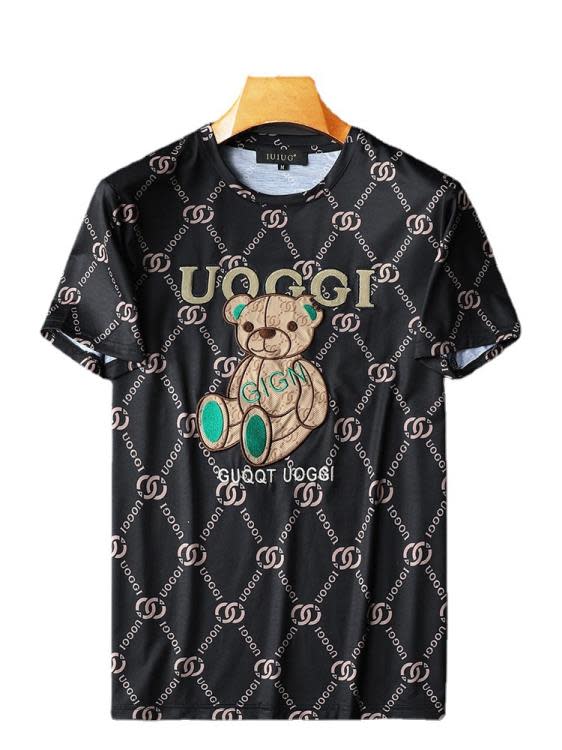 T恤 IUIUG品牌2023夏季新款絲光棉小熊圖案圓領t恤休閒運動男裝夏-細節圖3
