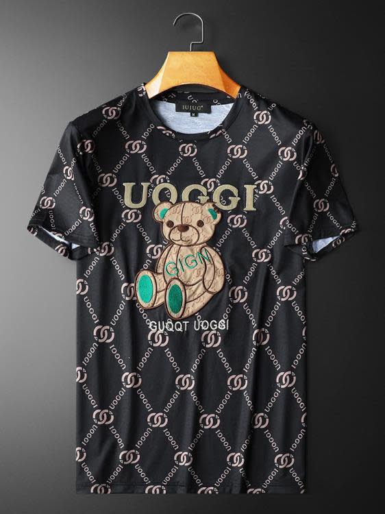 T恤 IUIUG品牌2023夏季新款絲光棉小熊圖案圓領t恤休閒運動男裝夏-細節圖4
