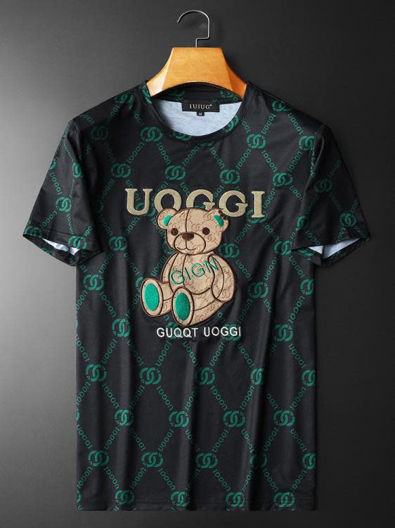 T恤 IUIUG品牌2023夏季新款絲光棉小熊圖案圓領t恤休閒運動男裝夏-細節圖5