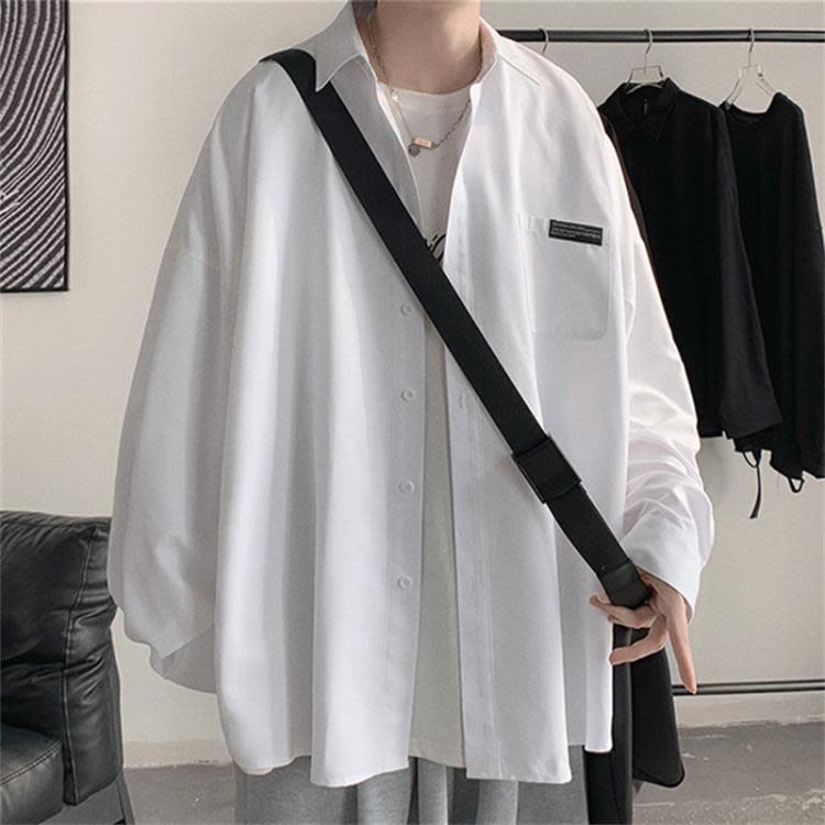 春季新品牛仔襯衫男長袖潮流高級感秋裝男裝工裝襯衣寬松休閒外套-細節圖4