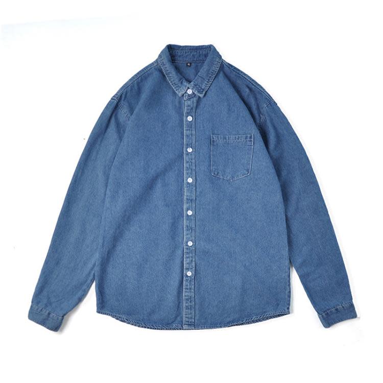 春季新品牛仔襯衫男長袖潮流高級感秋裝男裝工裝襯衣寬松休閒外套-細節圖5