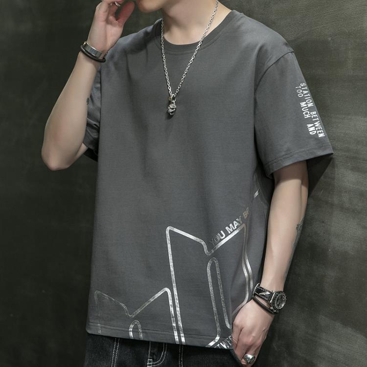 短袖T恤 2023夏季t恤男生圓領大碼體恤吸汗半袖潮牌純棉五分袖男士-細節圖2