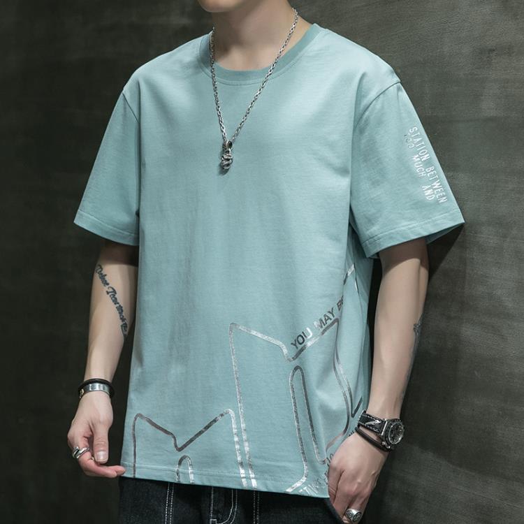 短袖T恤 2023夏季t恤男生圓領大碼體恤吸汗半袖潮牌純棉五分袖男士-細節圖3