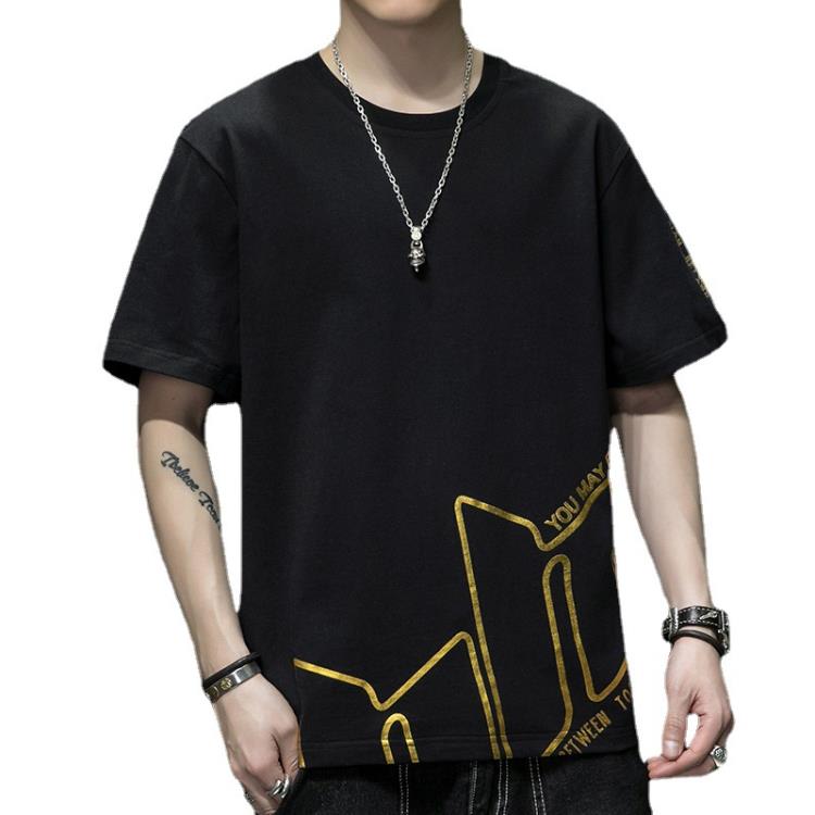 短袖T恤 2023夏季t恤男生圓領大碼體恤吸汗半袖潮牌純棉五分袖男士-細節圖5