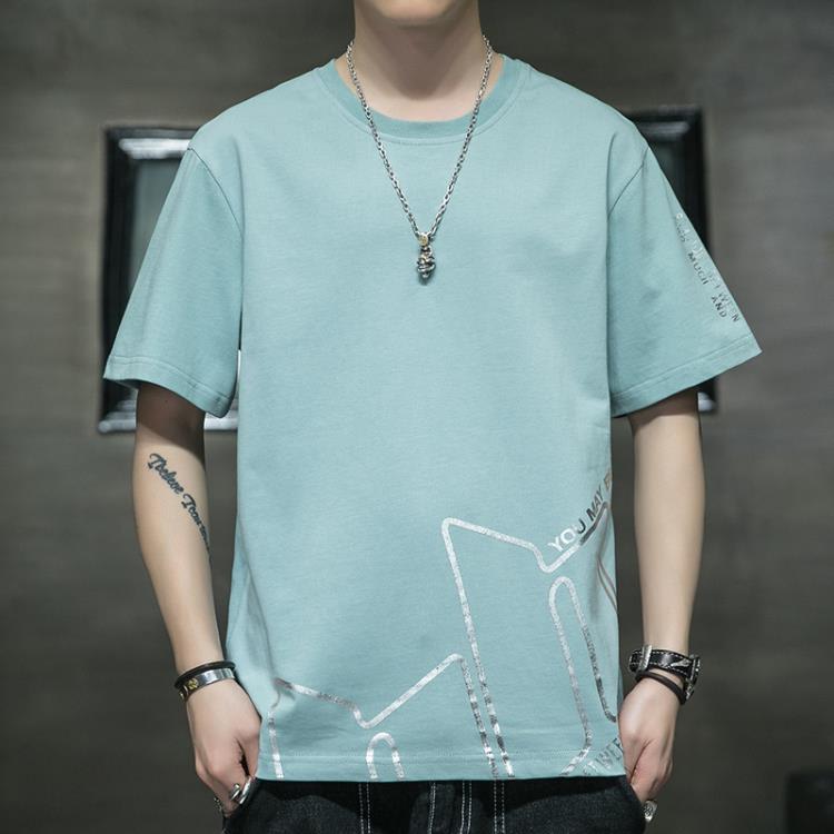 短袖T恤 2023夏季t恤男生圓領大碼體恤吸汗半袖潮牌純棉五分袖男士-細節圖6