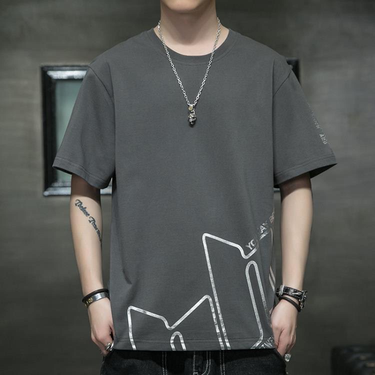 短袖T恤 2023夏季t恤男生圓領大碼體恤吸汗半袖潮牌純棉五分袖男士-細節圖7