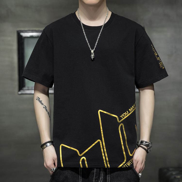 短袖T恤 2023夏季t恤男生圓領大碼體恤吸汗半袖潮牌純棉五分袖男士-細節圖8