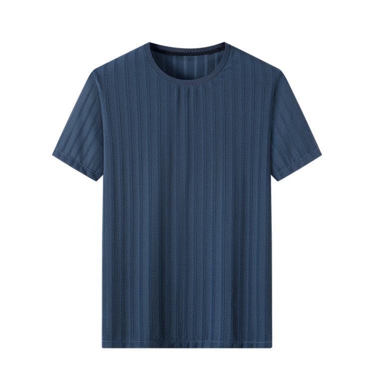 短袖T恤 夏季男士冰絲網眼鏤空透氣t恤 寬松速干時尚正韓條紋款-細節圖5