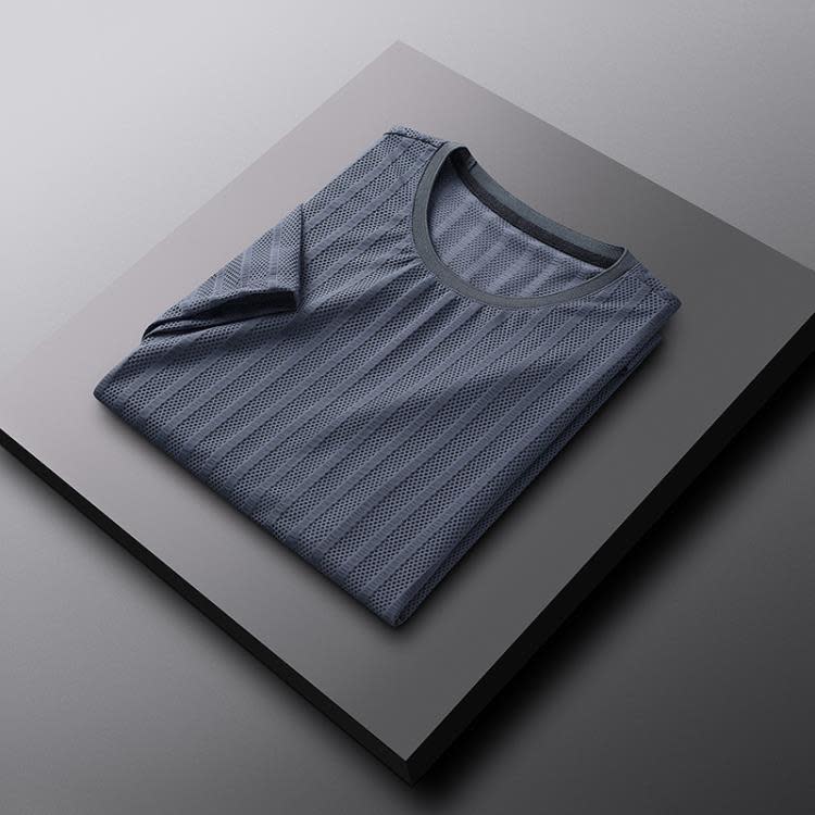 短袖T恤 夏季男士冰絲網眼鏤空透氣t恤 寬松速干時尚正韓條紋款-細節圖6