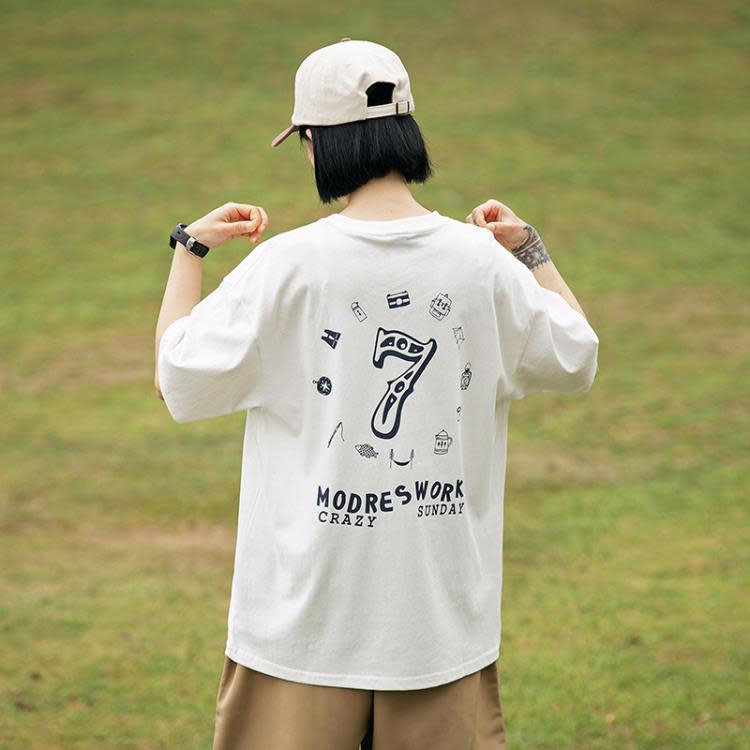 北界男裝 美式潮牌2023夏季新款背后印花半袖體恤衫潮流短袖T恤男-細節圖2