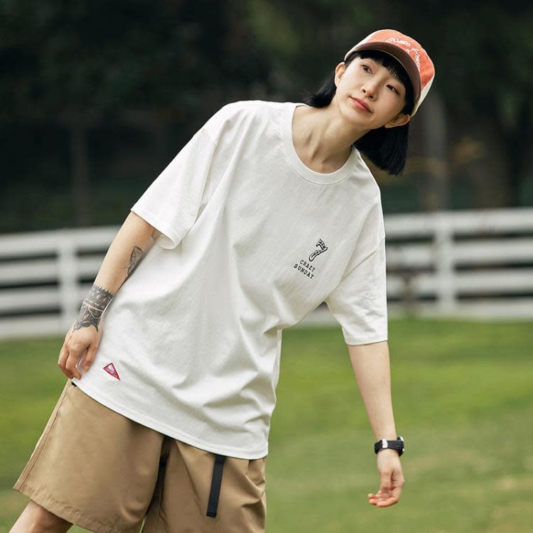 北界男裝 美式潮牌2023夏季新款背后印花半袖體恤衫潮流短袖T恤男-細節圖3