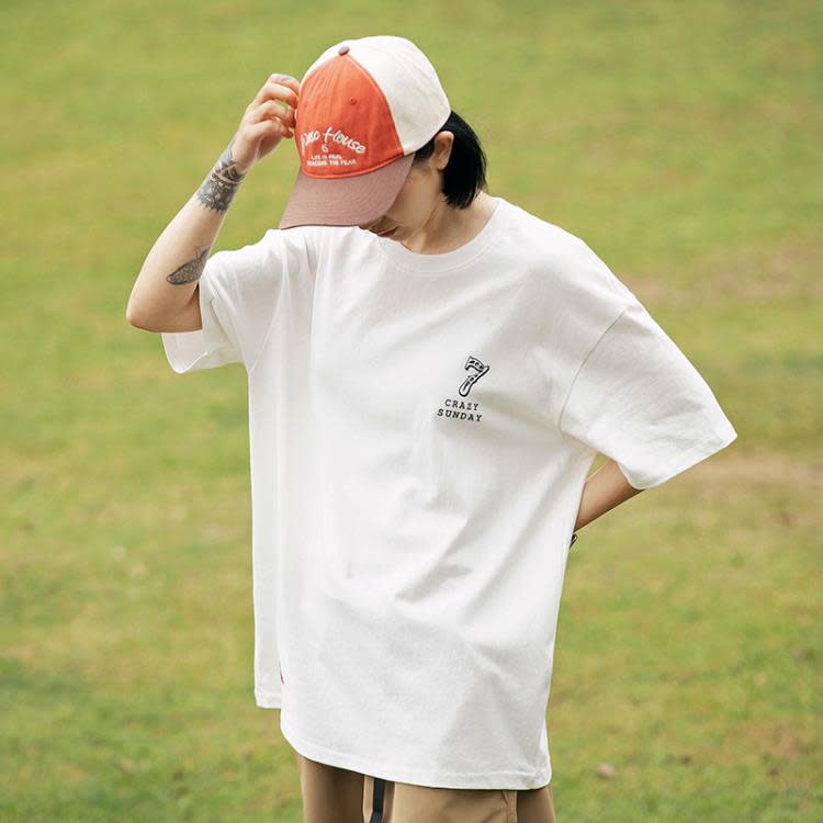 北界男裝 美式潮牌2023夏季新款背后印花半袖體恤衫潮流短袖T恤男-細節圖4