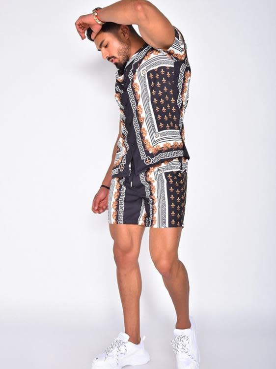 襯衫 翻領2023夏季男裝寬松休閒潮流印花短袖開衫-細節圖5