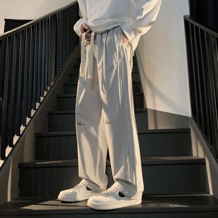 長褲 2RZ男裝 純棉休閒褲男夏季潮牌寬松拖地直筒褲香港純色闊腿子-細節圖2