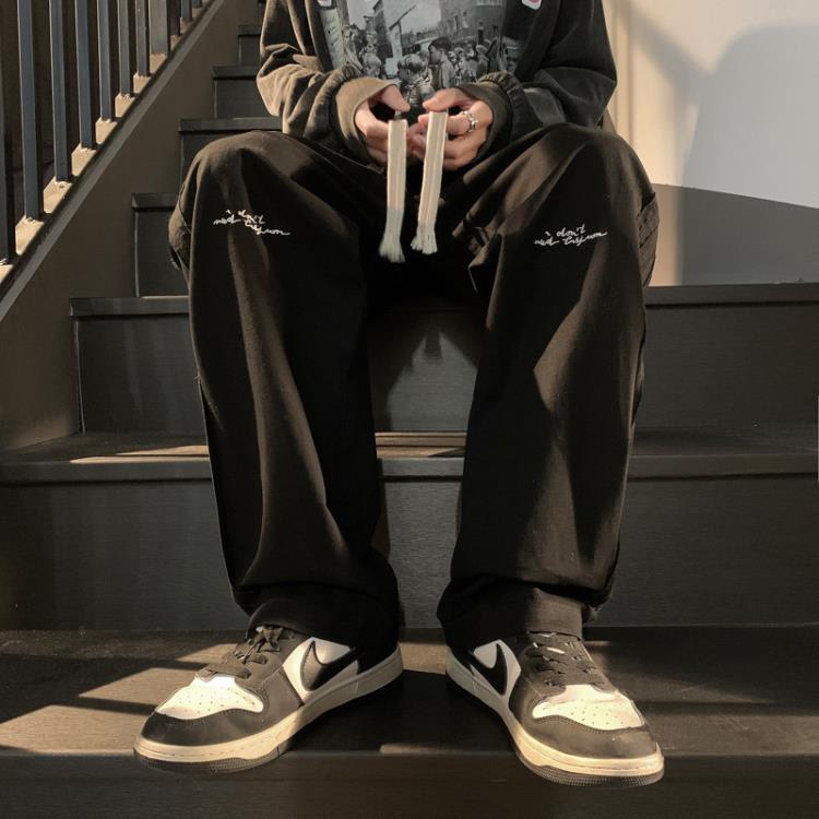 長褲 2RZ男裝 純棉休閒褲男夏季潮牌寬松拖地直筒褲香港純色闊腿子-細節圖3