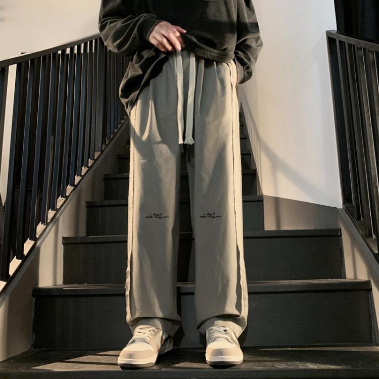 長褲 2RZ男裝 純棉休閒褲男夏季潮牌寬松拖地直筒褲香港純色闊腿子-細節圖4
