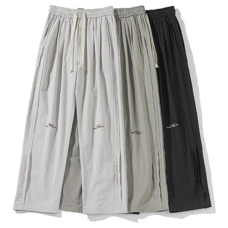 長褲 2RZ男裝 純棉休閒褲男夏季潮牌寬松拖地直筒褲香港純色闊腿子-細節圖5