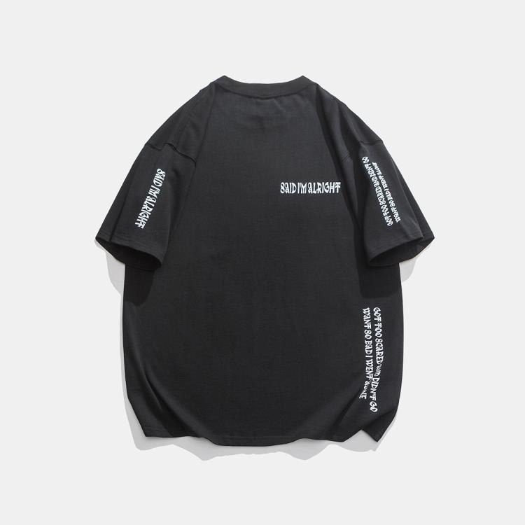 北界男裝 美式潮牌2023夏季新款創意印花T恤男復古短袖打底衫體恤-細節圖3