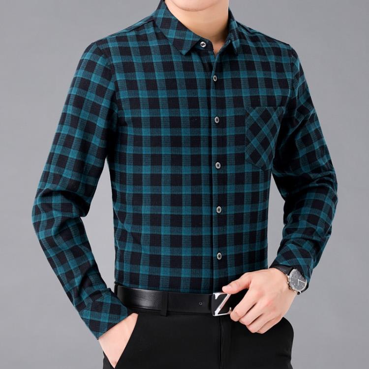 品牌秋季新款格子襯衫男中年男士商務休閒時尚長袖免燙山羊絨襯衣-細節圖3