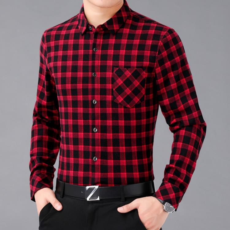 品牌秋季新款格子襯衫男中年男士商務休閒時尚長袖免燙山羊絨襯衣-細節圖4